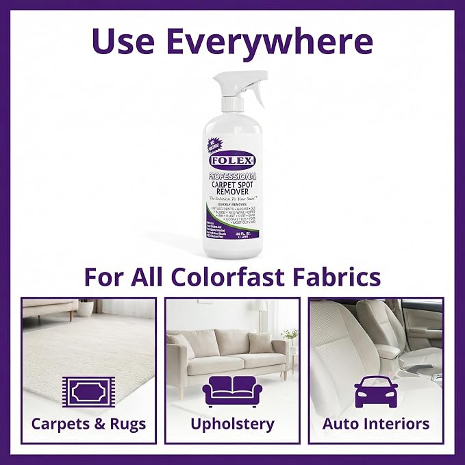 FOLEX - Professional Carpet Cleaner Spray 34 oz - Pet Stain Removal - Instant Stain Removal - No Rinsing Required - Safe for Pets - Works on All Fabrics