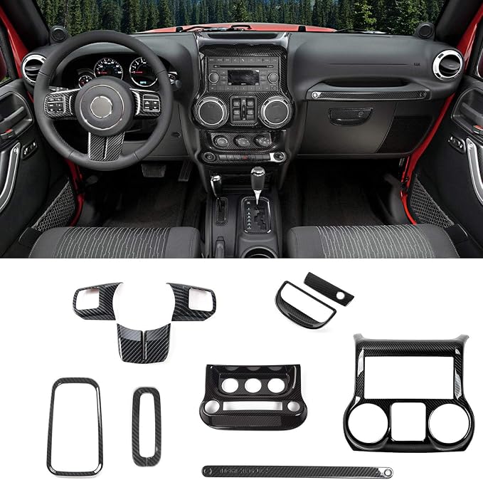 RT-TCZ for Jeep JK Interior Trim Kit Black, JKU Center Console Dashboard Panel Trim Cover for Jeep Wrangler JK JKU 2011-2017 Black ABS Carbon Fiber Interior Accessories 10pcs