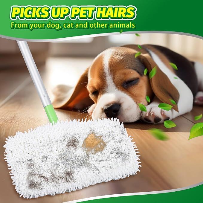 Reusable Microfiber Chenille Mop Pads Compatible with Swiffer Mop | 4 Pack Dry Sweeping Cloths, Wet Pad Refills for Wet & Dry, Washable Pads Refills for Household Cleaning (Mop is not Included)