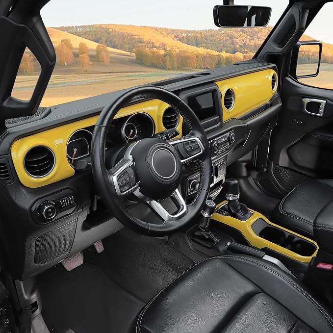 RT-TCZ for Jeep JL Yellow Dashboard Cover Gear Shift Panel Trim for Jeep Wrangler JL JLU Gladiator JT 2018-2023 Yellow Interior Accessories 3pcs