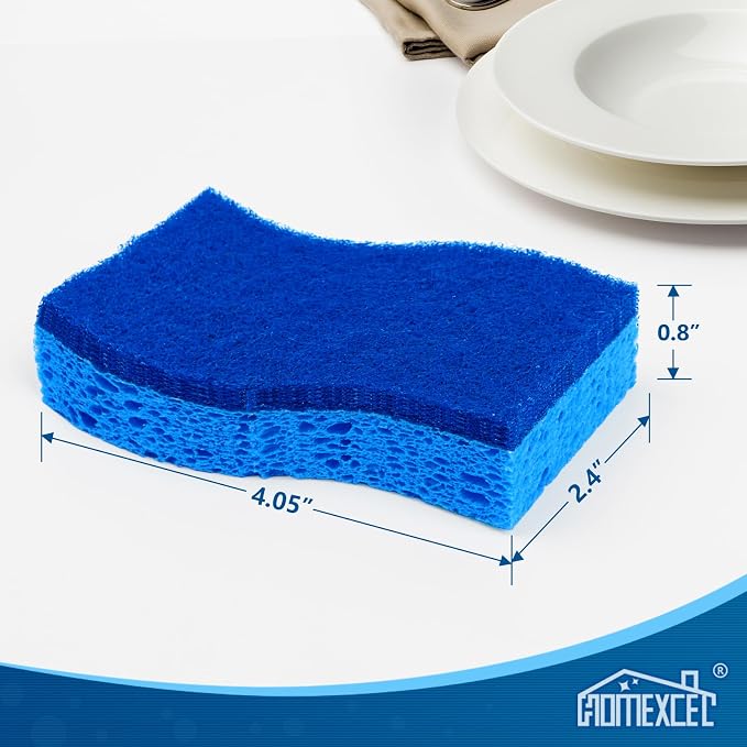 HOMEXCEL Sponges Kitchen 24pcs Non-Scratch for Dishes, Blue Scrub Cleaning Sponge for Non-Coated Cookware, Dishes, Pots, Pans, Dual Sided Dish Sponge for Kitchen, Household, Bathroom