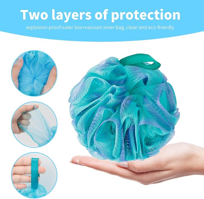 BCKENEY Bath Loofah Shower Sponge Body Back Scrubber Soft Mesh Shower Puffs Exfoliating Loofa for Women & Men Bath Accessories Cleaning Tool (4Pack 60G Loofah Sponge, Forest Fairy)