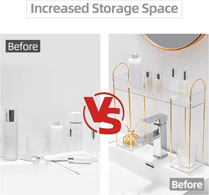 YCIA&DONE Bathroom Countertop Organizer Over the Faucet, Narrow Counter Organizers Above Sink, Table Mounted Shelf for Kitchen, Toilet, Laundry(White Clear)