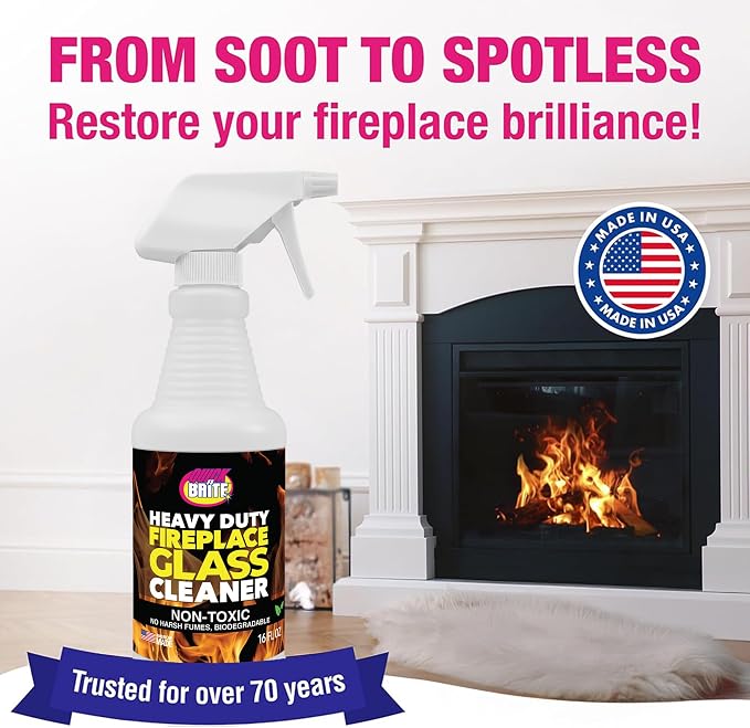 Quick 'n Brite Fireplace Glass Cleaner 16oz, Nonabrasive Cleaning Spray for Oven, Cooktops, Ceramic-Glass, Microwave Glass (Pack of 2)