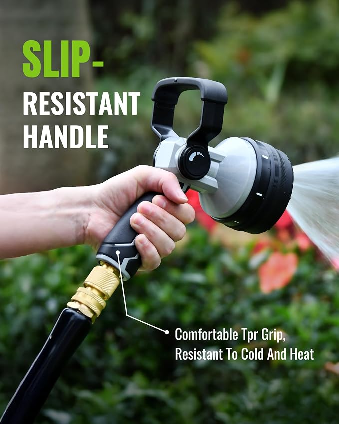 RAINPOINT Heavy Duty Fireman's Hose Nozzle, 7 Modes Water Hose Nozzle with Adjustable Flow Control, Ergonomic Grip for Garden Watering, Car Washing, Pet Bathing & Outdoor Cleaning