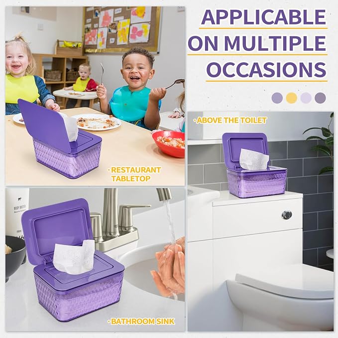 Wipes Dispenser, One-Handed Operation Wipe Holder for Baby & Adult, Seal-Designed Wipes Container for Bathroom Keep Diaper Wipes Fresh (Purple)