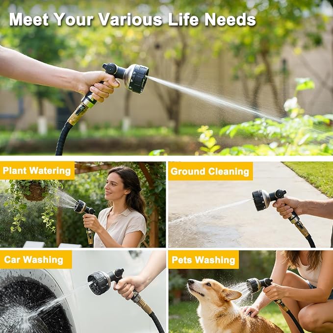 FANHAO Heavy Duty Garden Hose Nozzle, 100% Metal Water Hose Sprayer with 10 Spray Patterns, High Pressure Thumb Control On/Off Valve Water Nozzle for Plants Watering, Car & Pet Washing