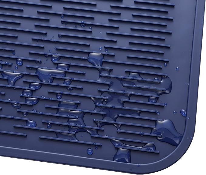 MicoYang Silicone Dish Drying Mat for Multiple Usage,Easy clean,Eco-friendly,Heat-resistant Silicone Mat for Kitchen Counter or Sink,Refrigerator or Drawer Liner Navy Blue 4XL 32 inches x 18 inches
