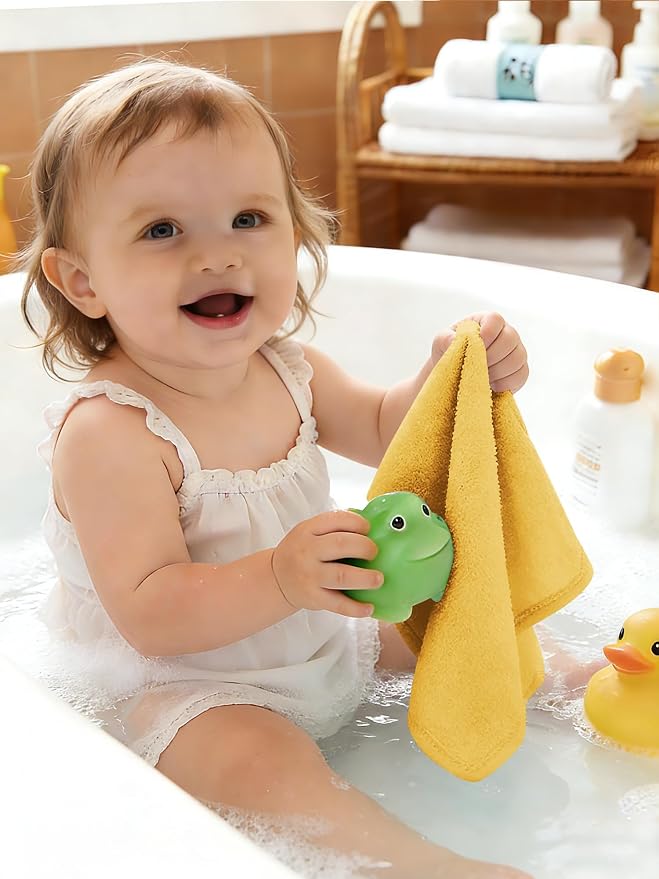 HIPHOP PANDA Baby Washcloths, Rayon Made from Bamboo - 2 Layer Ultra Soft Absorbent Newborn Bath Face Towel - Reusable Baby Wipes for Delicate Skin - Honey, 6 Pack