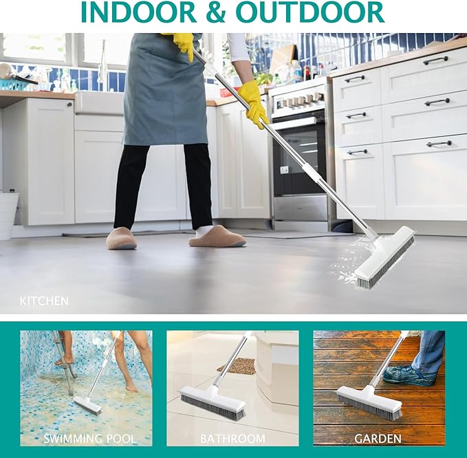 2-in-1 Floor Scraping Brush, 59.8" Long-Handled, White | Adjustable Floor Brush,Suitable for Kitchen,Bedroom, Shower Room,Floor,Tile Patios,Outdoor Patio,Terrace