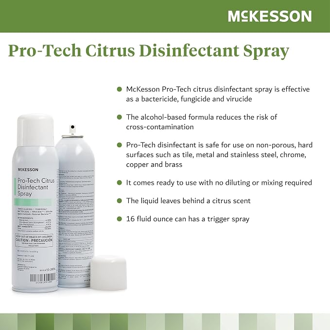 McKesson Pro-Tech Surface Disinfectant Spray - Alcohol-Based, Citrus Scent, Non-Sterile - Aerosol Can, 16 oz, 1 Count, 12 Packs, 12 Total