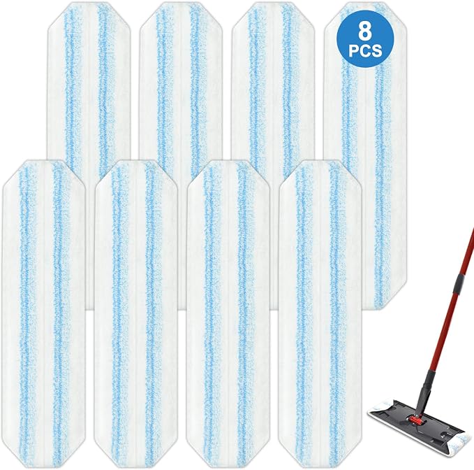 8 Pack Mop Pads Replacements Compatible with O Cedar H2prO Flat Mop System Microfiber Mop Refills for O Cedar H2pro Flat Mop,Washable & Reusable Mop Heads Replacement for Ocedar H2Pro Mop Floor Clean