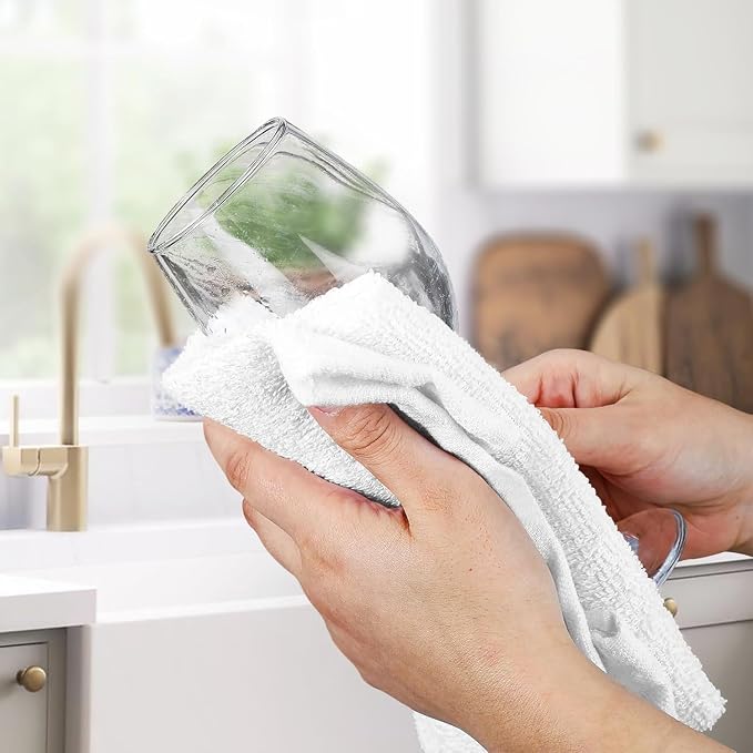 Avalon Towels Bar Towels (Pack of 60) Size 14x17 Inches – 100% Cotton, Absorbent and Reusable Cleaning Rags, Multipurpose Cleaning Towels, Terry Cloth Rags, Durable Shop Rags (White)