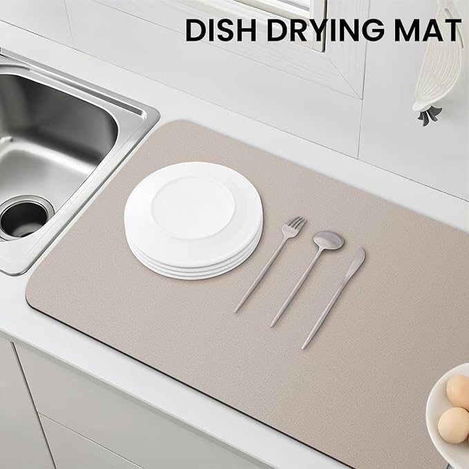 WISELIFE Dish Drying Mat Super Absorbent Drying Mat Large Dish Drying Mats for Kitchen Counter Easy Clean Dish Mat Kitchen Drying Mat18"x 32" Classic Khaki