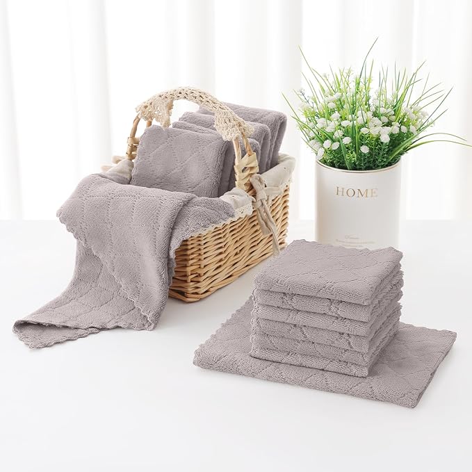 Homaxy Kitchen Towels and Dishcloths Set, 10 x 10 and 13 x 19 Inches, Set of 12 Super Soft and Absorbent Coral Velvet Kitchen Towels, No Lint and Nonstick Oil Fast Drying Dish Towel, Grey