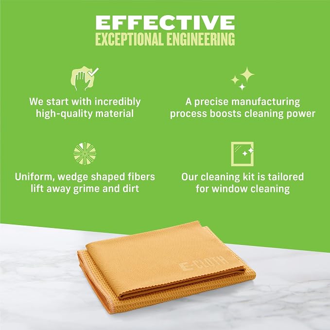 E-Cloth Microfiber Window Cleaning Cloth Kit - Glass Cleaning Cloth for Windows,Mirrors,Cars,Lenses,Eyeglasses,& More,Streak Free Clean,Machine Washable Reusable Towel - Tangerine Orange,(Pack of 2)