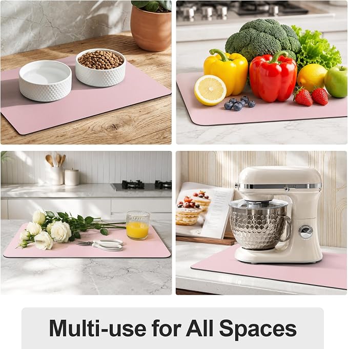 Ecotrim - Dish Drying Mat for Kitchen Counter | Coffee Bar Mat for Countertops | Heat Resistant Drainer Mat with Non-slip Rubber Backed | Hide Stain Kitchen Absorbent Draining Mat | Pink 16"x24"