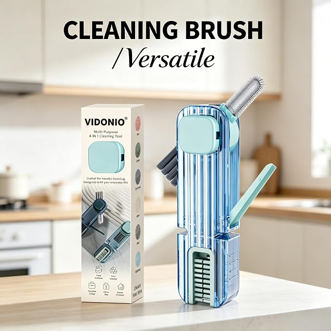 VIDONIO 4 in 1 Cup Lid Gap Cleaning Brush, Multifunctional Insulation Bottle Cleaning Tools, Mutipurpose Tiny Silicone Cup Holder Cleaner, Home Kitchen Cleaning Tools