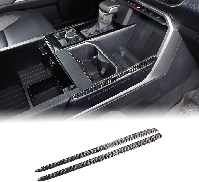 Inner Center Console Gear Control Panel Side Strip Cover Trim Compatible with Toyota Tundra/Sequoia 2022-2024 Carbon Fiber Center Console Gear Box Side Panel Protect Sticker Moulding Strip Accessories