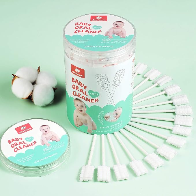 dearlomum 48PCS Baby Tongue Cleaner Newborn Toothbrush | Disposable Infant Clean Mouth,Gauze Gum Cleaner Baby Oral Cleaning Stick Dental Care for 0-36 Month