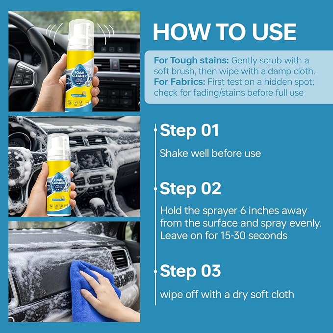 DIMOT 4-in-1 Multi-Enzyme Foam Cleaner, New Foam No-Rinse Cleaner, All-Purpose Foam Cleaning Spray for Car Interior, Kitchen Grease, Bathroom Tiles, Sofa Upholstery (2PC)