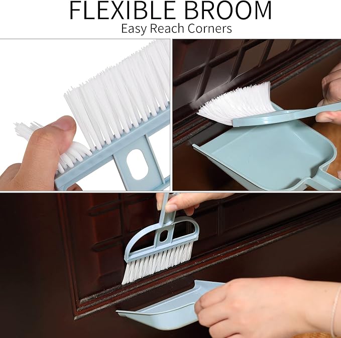 Lamoutor 3 Pack Mini Hand Broom and Dustpan Set Small Dust Pans with Brush Set Cleaning Tool for Desk, Car and Animal Waste Mixed Color