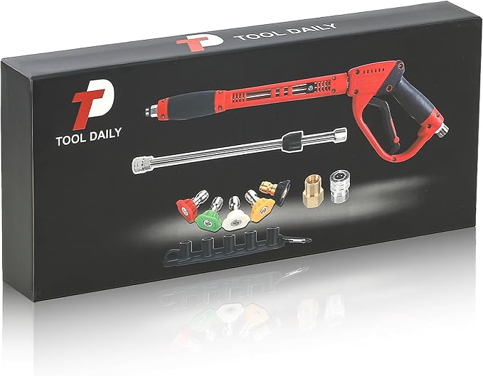 Tool Daily Deluxe Pressure Washer Gun, Replacement Wand Extension, 40 Inch | 5 Spray Nozzle Tips with Holder, M22 Fittings, 5000 PSI, Not Compatible with GardenHose