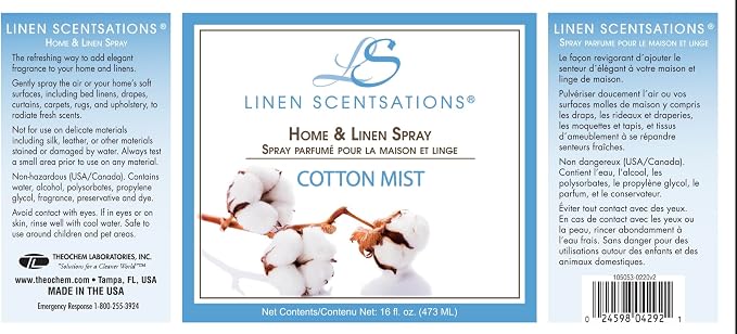 Linen Scentsations Fabric & Linen Spray, Cotton Mist, 16oz x2 | 2 Pack, 32oz Total, Odor Eliminator & Air Freshener, For Bedding, Clothes, Room & Pillow