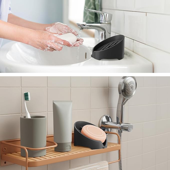 NiHome Silicone Sponge Holder Compatible with Scrub Daddy Mommy Sponges for Kitchen & Bathroom, Auto Draining Organizer, Holds Multiple Sponges & Cleaning Tools, Food-Grade, Dishwasher Safe (Black)
