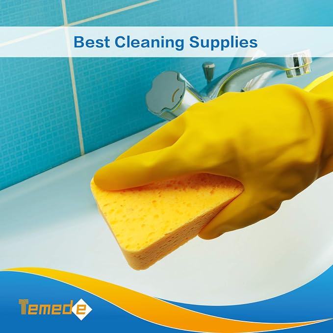 Temede Large Cellulose Sponges, Thick Absorbent Kitchen Sponges, 5-Pack | 5.5" x 3" x 1.2" (Expand), Soft Dish Sponge, Heavy Duty Scrub Sponges, Non-Scratch Cookware, Household, Compressed Packaging