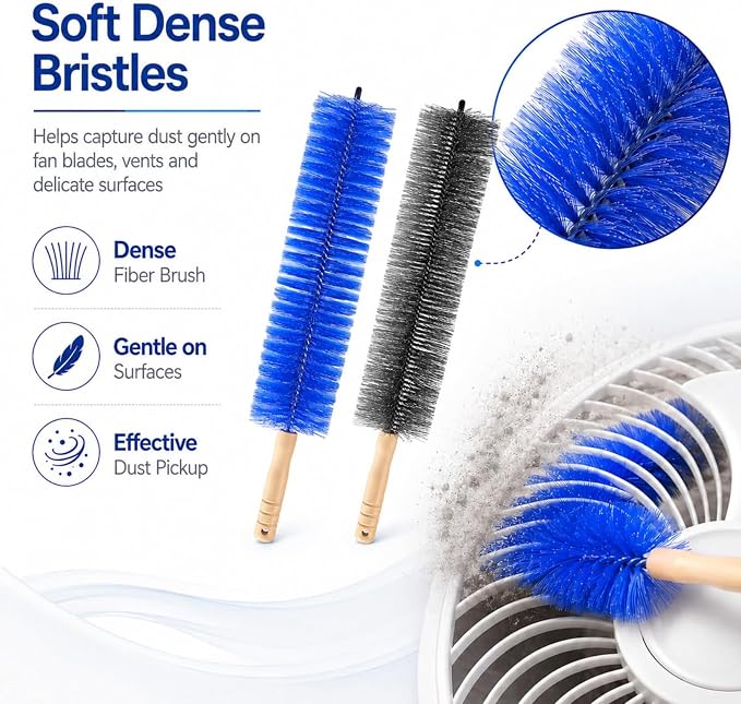 2026 Reusable Fan Cleaner Brush with Bendable Microfiber Head - Washable Dust Remover for Electric Fans, AC Vents, Home & Car Vents, Curtains (Mixed 2 Pcs)