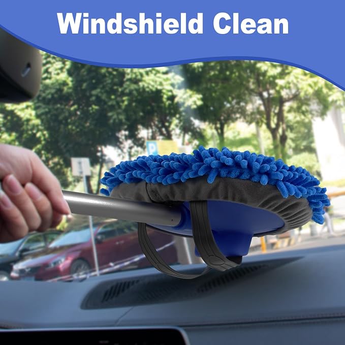 anngrowy 62" Microfiber Car Wash Brush with Long Handle Car Washing Mop Kit Mitt Sponge Car Cleaning Supplies Kit Duster RV Washing Car Brush Accessories, 1 Chenille Scratch-Free Replacement Head