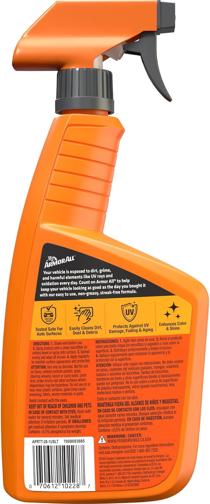 Armor All Original Protectant (28 fl. oz.) | Car cleaning spray, dashboard cleaner for car interior safe on vinyl, rubber, plastic; apply with cloth, not for controls
