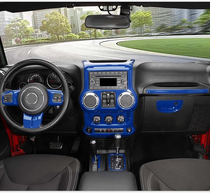 RT-TCZ for Jeep JK Interior Trim Kit Blue, JKU Center Console Dashboard Panel Trim Cover for Jeep Wrangler JK JKU 2011-2017 Blue Interior Accessories 10pcs