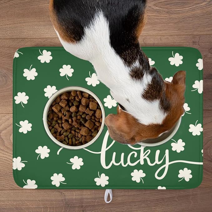 St Patricks Day Lucky Clover Dish Drying Mats for Kitchen Counter Green White Shamrock Dish Drying Pad St Patrick Microfiber Absorbent Reusable Washable Large Dishes Drying Mat 18x24 Inch