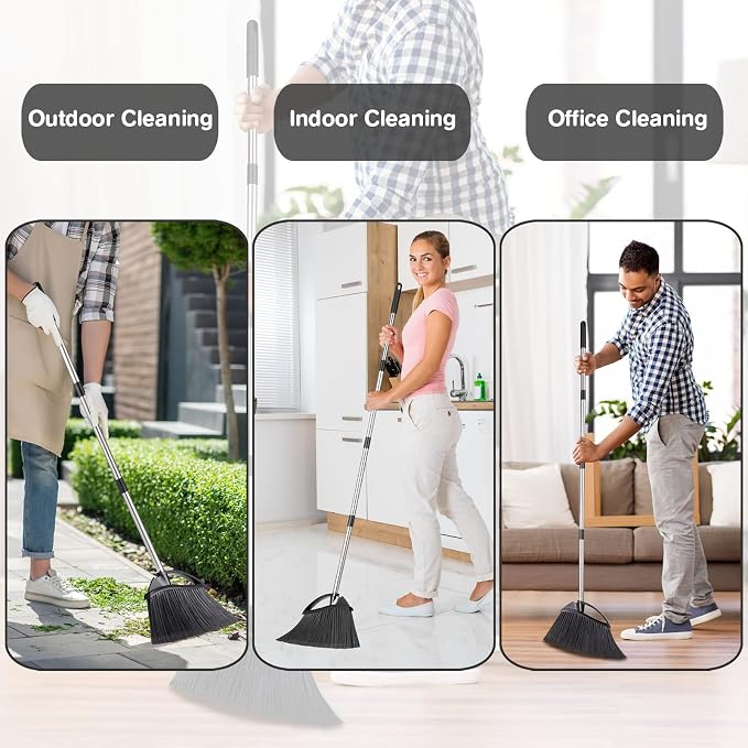 Yangbaga Long Handled Dust Pan and Broom Set for Home,Heavy Duty Metal Dustpans and Brooms,Upright Stand Up Design,54"Outdoor Broom and 38" Dustpan Combo for,Lobby Floor, Yard,Home Kitchen Office Use