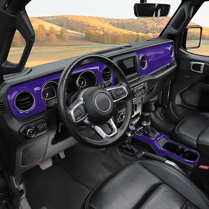 RT-TCZ for Wrangler JL Dash Trim Cover Purple, Gear Shift Panel Trim Frame for Jeep Wrangler JL JLU Gladiator JT 2018-2023 Purple Interior Accessories 3pcs