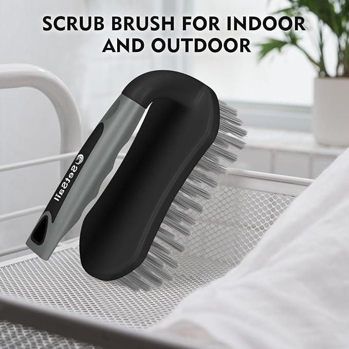 SetSail Scrub Brush, Stiff Bristle Cleaning Scrubber, 2 Pack(Black Grey) | Durable Bristles Ergonomic Non-Slip Tpr Grip. U-Style Hanging Loop for Storage. Use for Shower, Tub, Tile, Kitchen, Carpet.