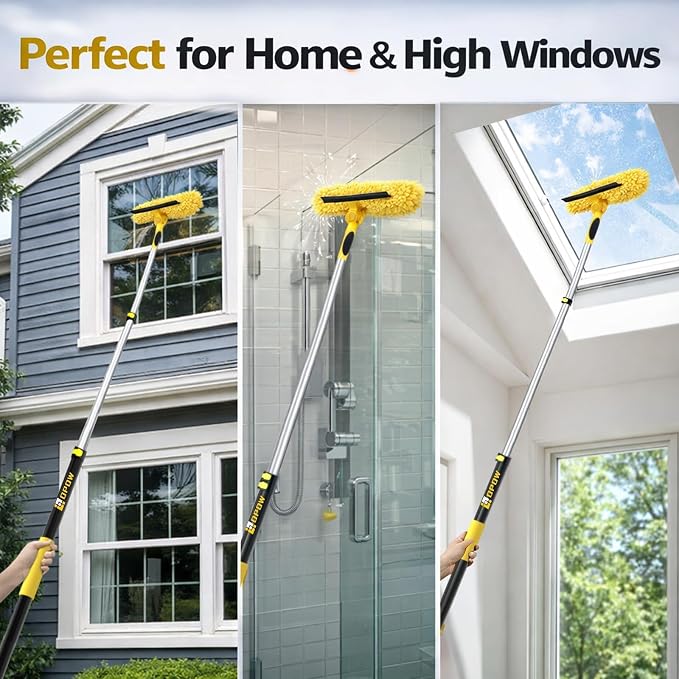 20 Feet High Reach Squeegee Window Cleaner Kit with 5-12Ft Extension Pole | 2 in 1 Window Cleaning Tool w/ 3-Stage Telescopic Pole &Rotatable Head,Window Washing Equipment for Solar Panel,RV,Car Glass