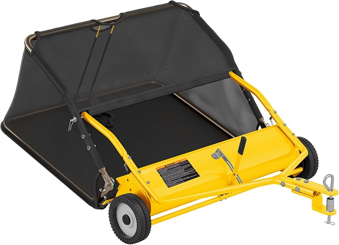 42" Lawn Sweeper Tow Behind, Pull Behind Lawn Sweeper with 18.55 cu. ft Large Hopper, Heavy Duty Leaf & Grass Collector, Adjustable Brush Height Lever and Dumping Rope, Lawn and Yard Cleanup Tool