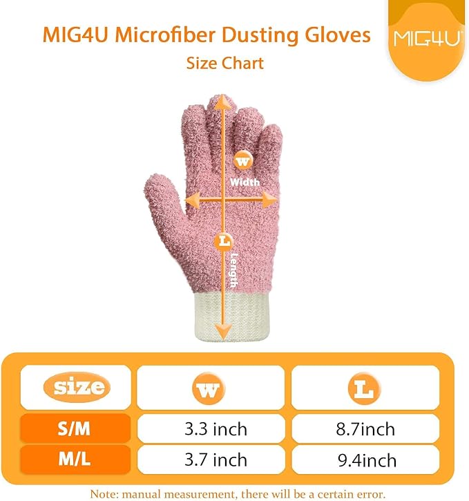 MIG4U 3 Pairs Microfiber Dusting Gloves, House Cleaning Glove for Blinds, Plants, Windows, Shutters, Furniture, Car Interior, Reusable Lint-Free Mitt, S/M