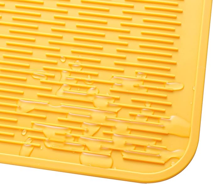 MicoYang Silicone Dish Drying Mat for Multiple Usage,Easy clean,Eco-friendly,Heat-resistant Silicone Mat for Kitchen Counter or Sink,Refrigerator or Drawer Liner Yellow 4XL 32 inches x 18 inches
