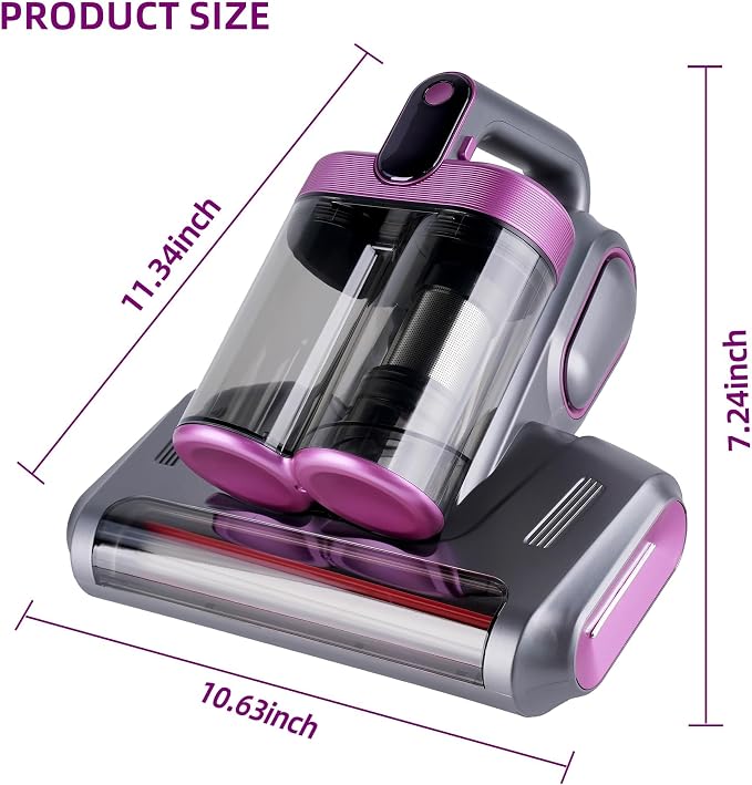 Cordless Mattress Vacuum Cleaner with 253.7nm UV-C Light, Purple | 16Kpa Handheld Bed Vacuum Ultrasonic, Widened Suction, Low Noise, HEPA Filtration for Mattress Sofa Couch Pet Hair