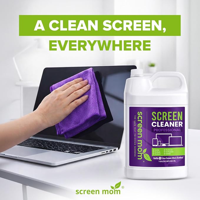 Screen Mom Screen Cleaner Spray 1-Gallon for TV, Car, Laptop and Computer | Streak-Free Formula, Glass & OLED Safe, Refill Dispensing Tap, Alcohol & Ammonia Free, Phones & Tablets Multi-Screen Cleaning
