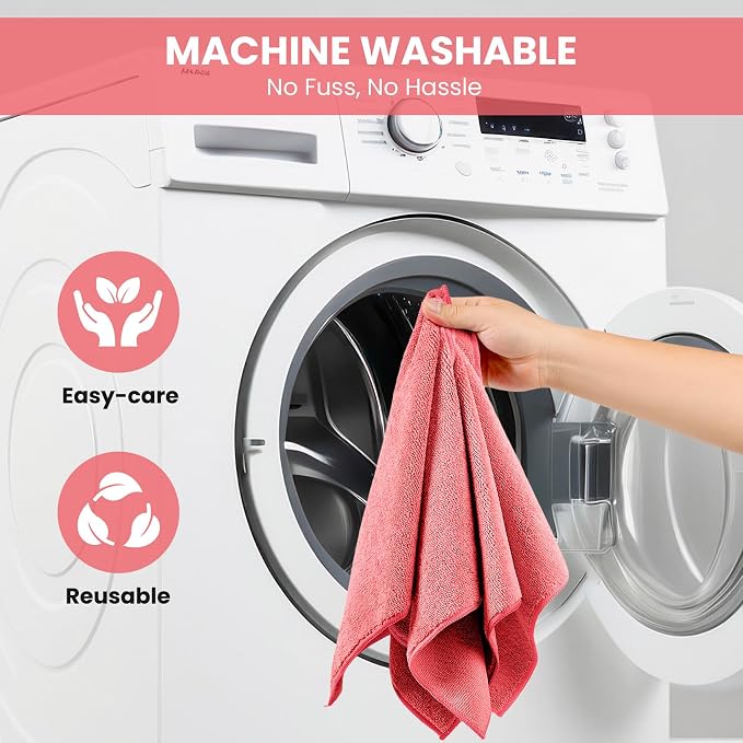 SIFANGKE Microfiber Cleaning Cloth, 12 Pack Pink Cleaning Rags for Housekeeping, Reusable Microfiber Towels for Car, Kitchen, Bathroom and Household Cleaning Supplies, 11.8"X11.8"