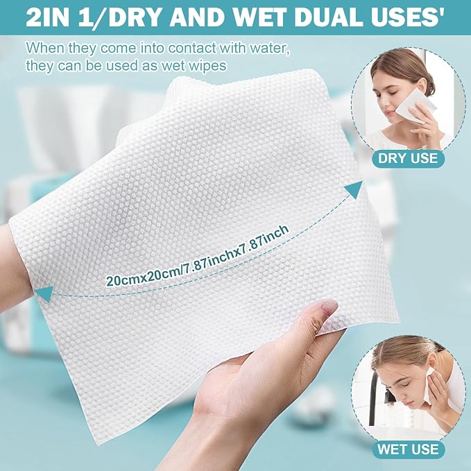 Face Towels, Disposable Face Towel 400 Count, Makeup Remover Dry Wipes, Soft Cotton Dry Wipes Facial Cloths Towelettes for Washing and Drying, Facial Tissue for Cleansing, Skincare
