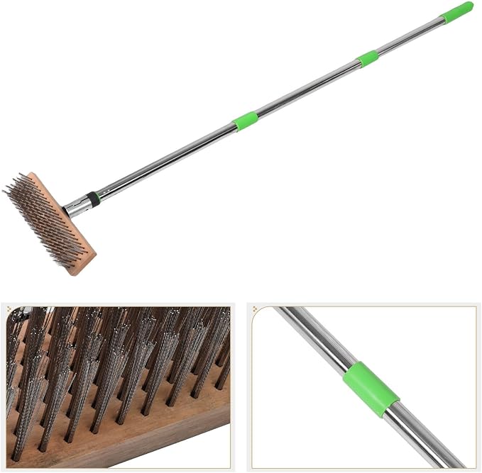 MERRYHAPY Stainless Steel Sturdy Outdoor Use Scrubber with Long Handle Pool Cleaning Brush and Hard Bristles for Removing Stubborn Stains on Patio Floors and Concrete Surfaces for Moss
