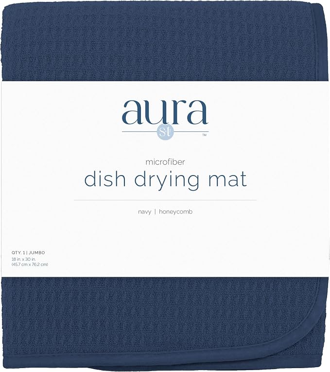 S&T INC. Dish Drying Mat Jumbo, 18” x 30”, Absorbent Microfiber Kitchen Counter Mat, Dish Drying Pad for Dishes, Utensils, Pots and Pans, Jumbo, Navy