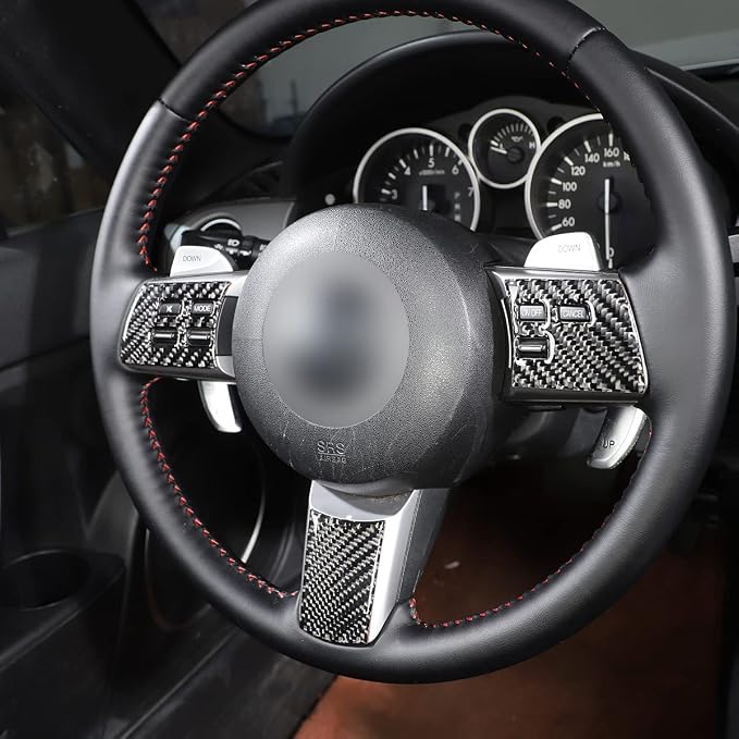 Carbon Fiber Style Steering Wheel Button Cover Fit for Mazda MX-5 RF Miata 2009-2014, Car Steering Wheel Panel Protection Frame Molding Sticker Trim, 3PCS (Carbon Fiber, Black)