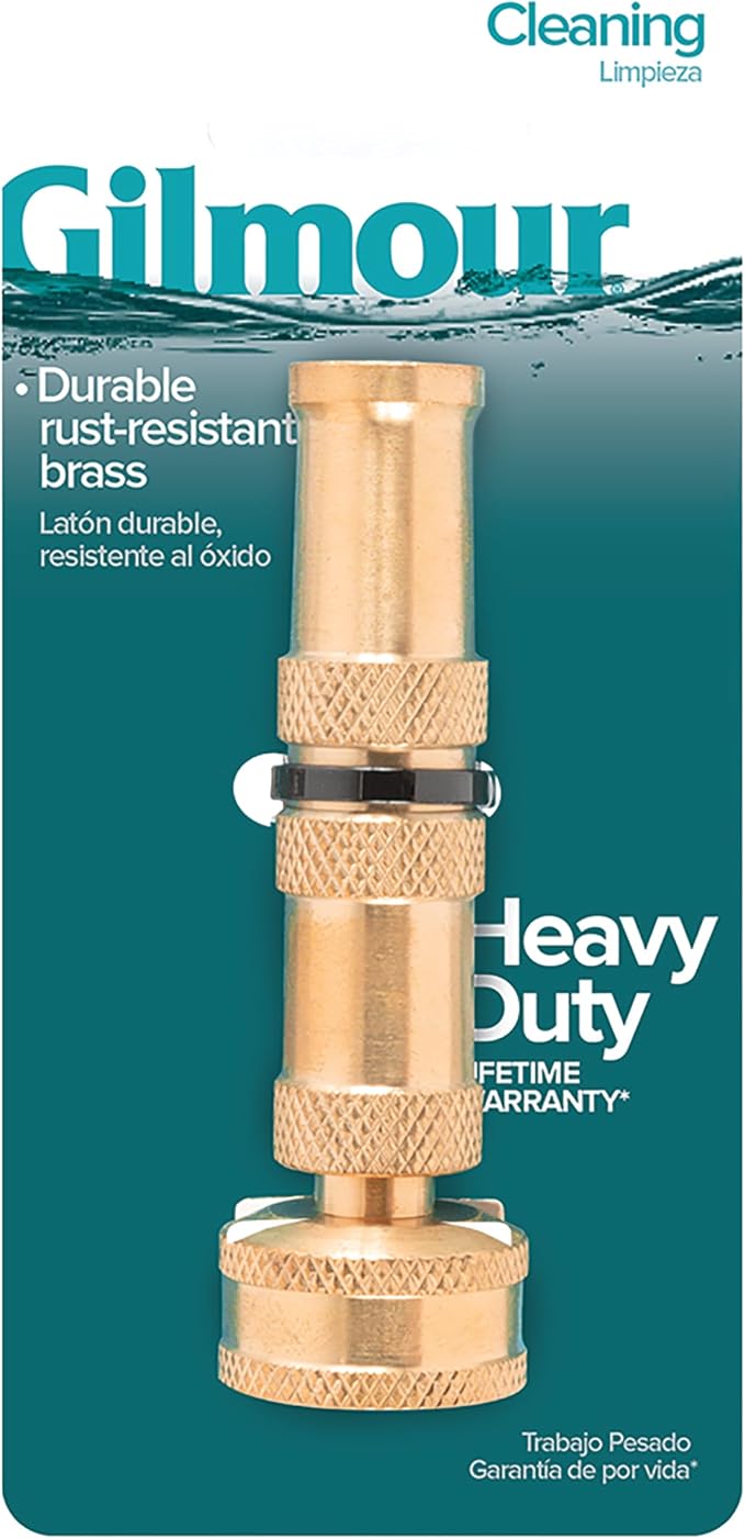 Gilmour Medium Duty Solid Brass Twist Cleaning Nozzle | Durable Brass Build, Adjustable Jet to Rinse Spray Pattern, Multi Use for Watering and Cleaning